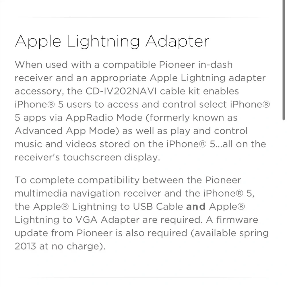Pioneer CD-IV202NAVI VGA/USB Interface cable for iPod/iPhone; Brand new!🧡